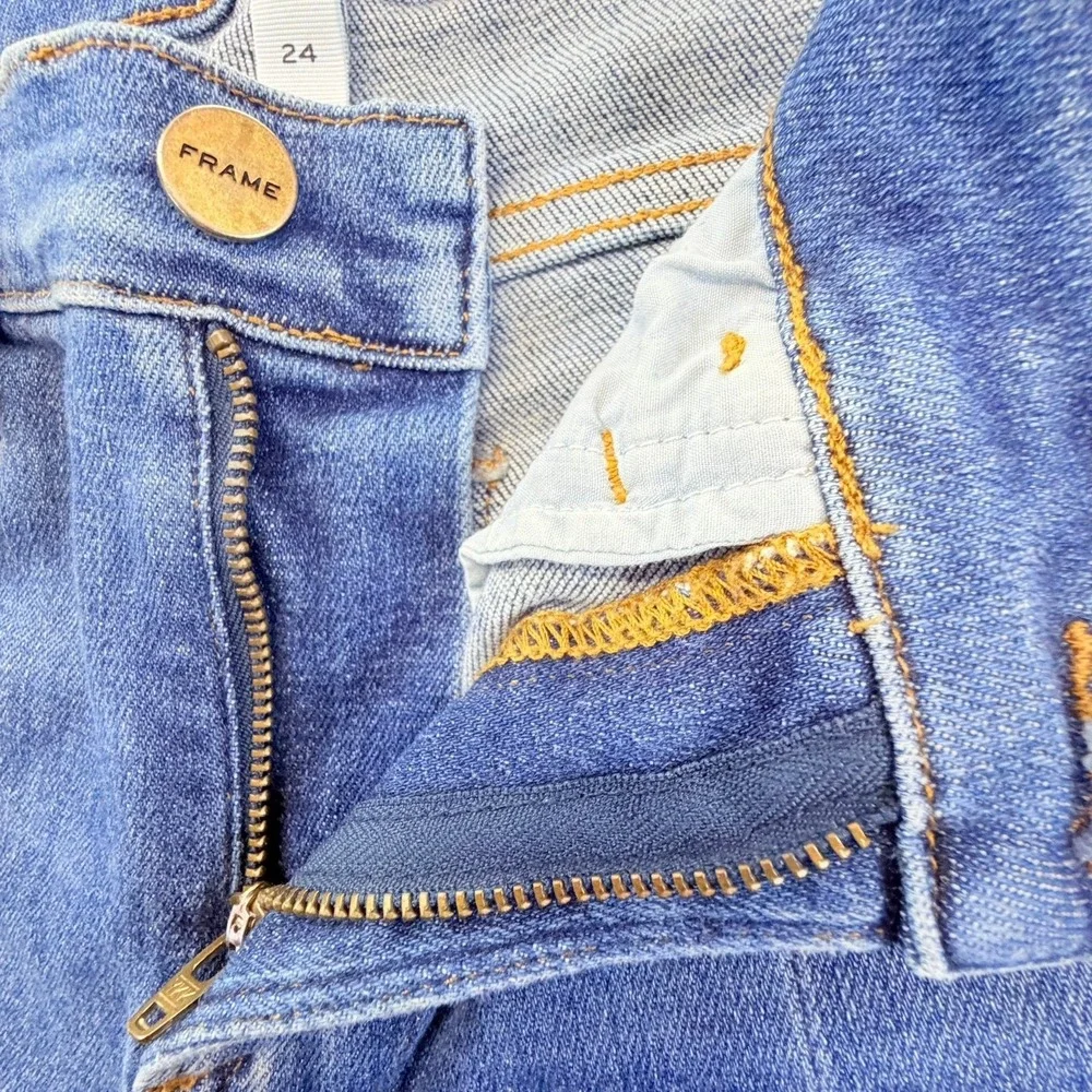 Frame Denim Le High Skinny Jeans Blue Front Seam Raw Split‎ Hem Size 24 - Picture 5 of 8